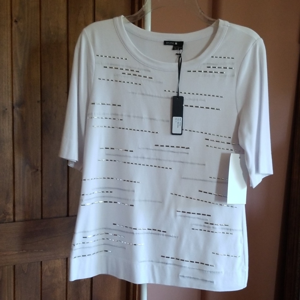 NWT Bylyse White T-Shirt for parties.